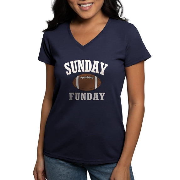CafePress - Sunday Funday T Shirt - Women's V-Neck Dark T-Shirt