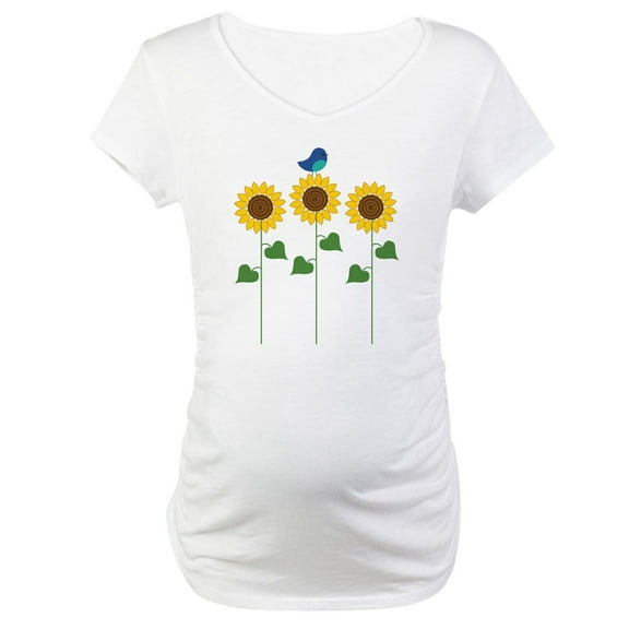 CafePress - Sunflower Garden Bird Maternity T Shirt - Cotton Maternity T-shirt, Cute & Funny Pregnancy Tee