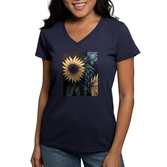 CafePress - Sunflower Life T Shirt - Women's V-Neck Dark T-Shirt