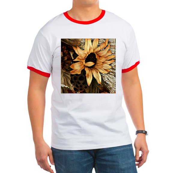 CafePress - Sunflower T Shirt - 100% Cotton Ringed T-Shirt
