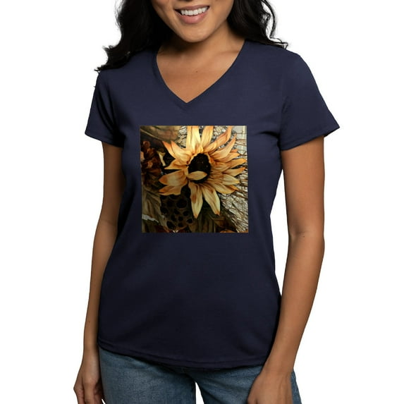 CafePress - Sunflower T Shirt - Women's V-Neck Dark T-Shirt