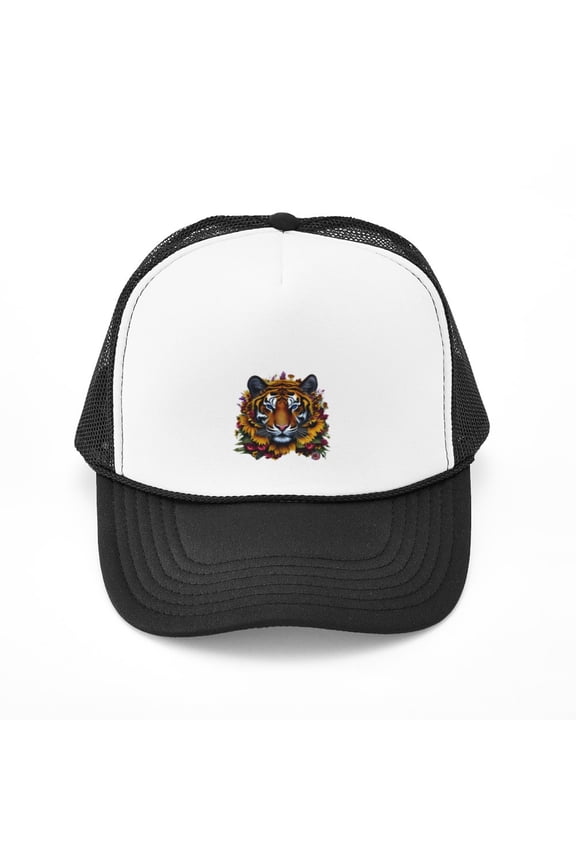 - Sunflower Tiger - Adjustable Unisex Printed Trucker Hat with Mesh Back