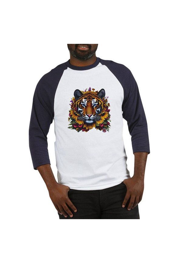 - Sunflower Tiger - Cotton Baseball Jersey, 3/4 Raglan Sleeve Shirt