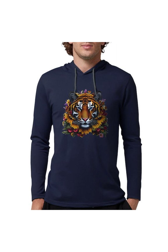 - Sunflower Tiger Long Sleeve T Shirt - Mens Hooded Shirt