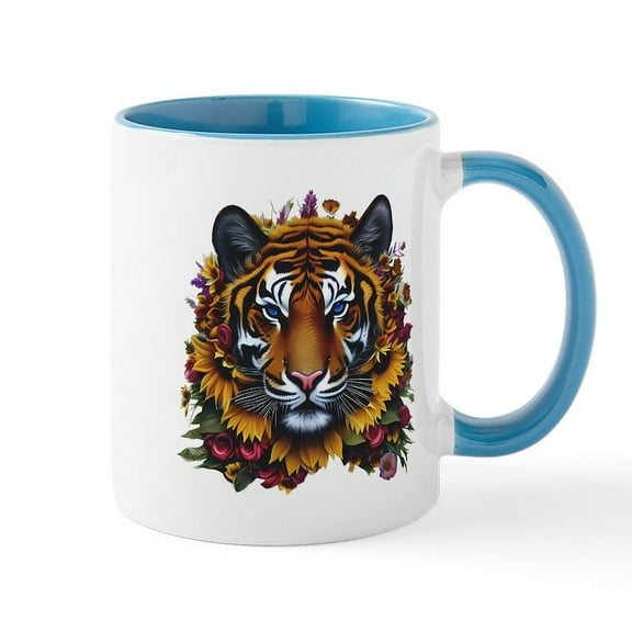 CafePress - Sunflower Tiger Mugs - 11 oz Ceramic Mug - Novelty Coffee Tea Cup