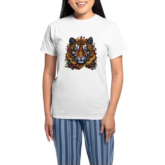 CafePress - Sunflower Tiger Pajamas - Women's Short Sleeve Print T-Shirt and Pants Light Cotton Pajama Set