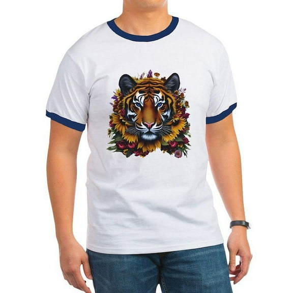 CafePress - Sunflower Tiger T Shirt - 100% Cotton Ringed T-Shirt