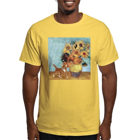 CafePress - Sunflowers & Kitten Ash Grey T Shirt - Men's Classic Graphic T-Shirt