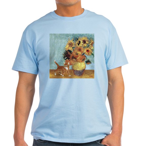 CafePress - Sunflowers & Kitten Ash Grey T Shirt - Men's Classic Graphic T-Shirt