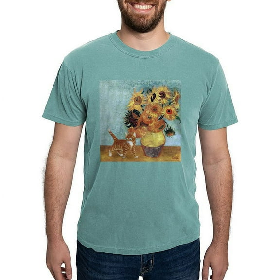 CafePress - Sunflowers & Kitten Ash Grey T Shirt - Mens Comfort Colors Shirt