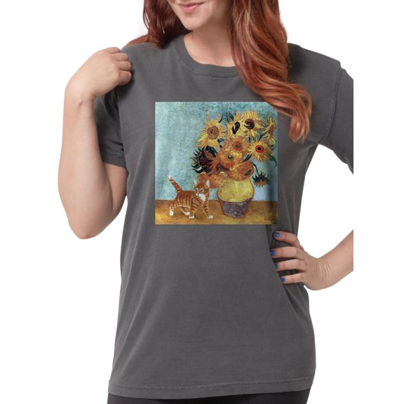 CafePress - Sunflowers & Kitten Ash Grey T Shirt - Womens Comfort Colors® Shirt