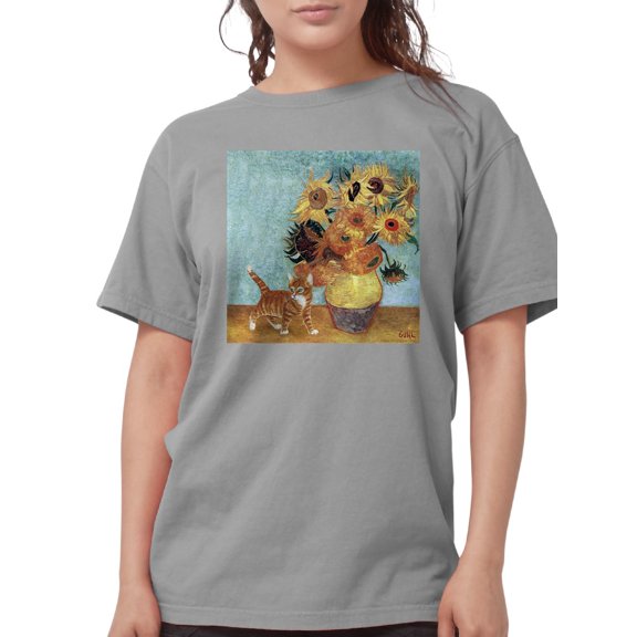 CafePress - Sunflowers & Kitten Ash Grey T Shirt - Womens Comfort Colors® Shirt