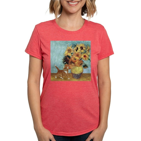 CafePress - Sunflowers & Kitten Ash Grey T Shirt - Womens Tri-blend T-Shirt