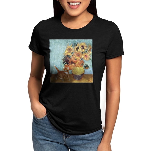 CafePress - Sunflowers & Kitten Ash Grey T Shirt - Womens Tri-blend T-Shirt