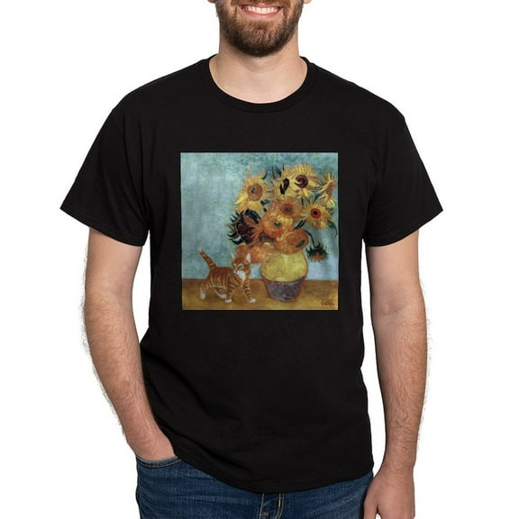 CafePress - Sunflowers & Kitten Black T Shirt - Men's Classic Graphic Cotton T-Shirt