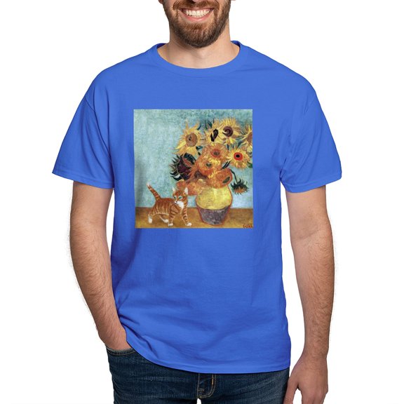 CafePress - Sunflowers & Kitten Black T Shirt - Men's Classic Graphic Cotton T-Shirt