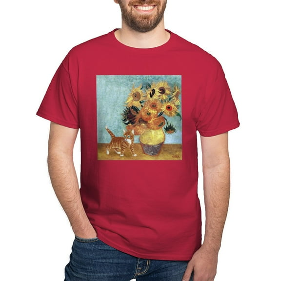 CafePress - Sunflowers & Kitten Black T Shirt - Men's Classic Graphic Cotton T-Shirt