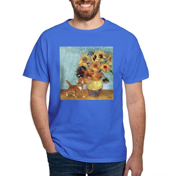 CafePress - Sunflowers & Kitten Black T Shirt - Men's Classic Graphic Cotton T-Shirt