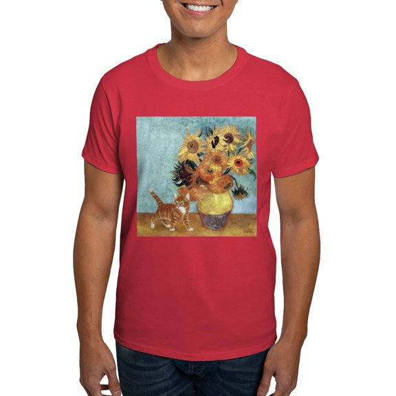 CafePress - Sunflowers & Kitten Black T Shirt - Men's Classic Graphic Cotton T-Shirt