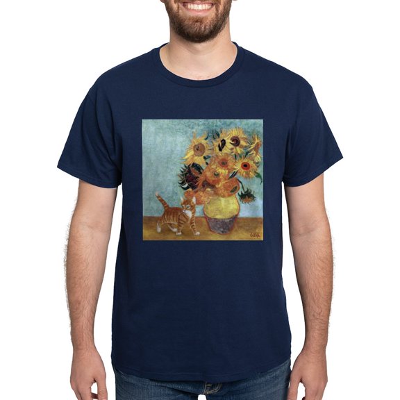CafePress - Sunflowers & Kitten Black T Shirt - Men's Classic Graphic Cotton T-Shirt