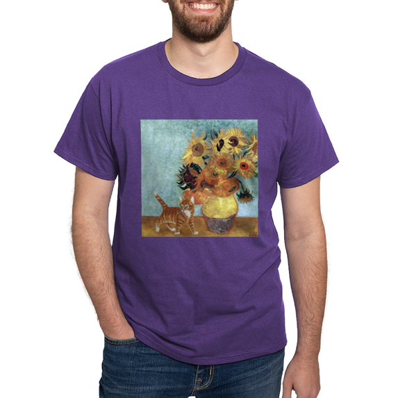 CafePress - Sunflowers & Kitten Black T Shirt - Men's Classic Graphic Cotton T-Shirt