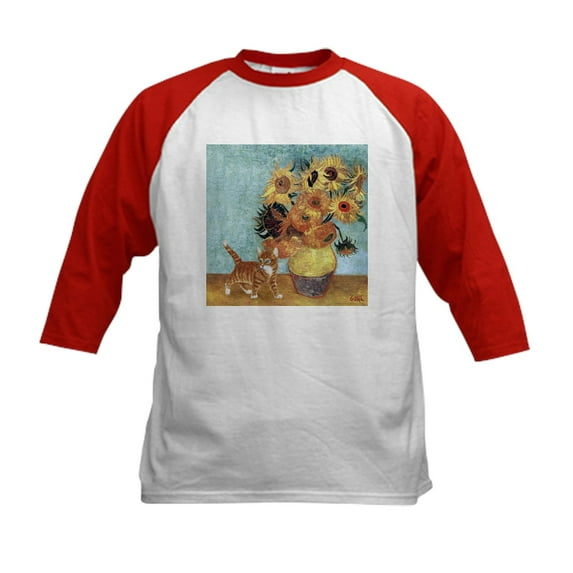 CafePress - Sunflowers & Kitten Kids Baseball Jersey - Kids Cotton Baseball Jersey, 3/4 Sleeve Shirt