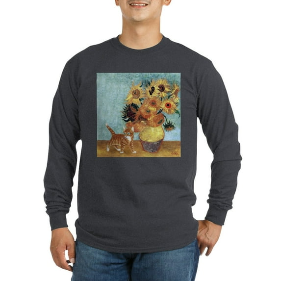 CafePress - Sunflowers & Kitten Long Sleeve Dark T Shirt - Long Sleeve Dark T-Shirt