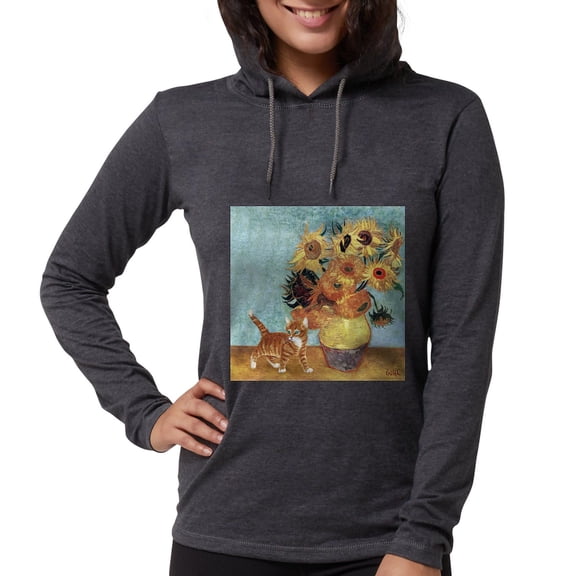 CafePress - Sunflowers & Kitten Long Sleeve T Shirt - Womens Hooded Shirt