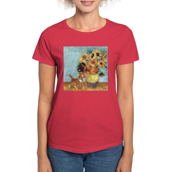 CafePress - Sunflowers & Kitten Women's Dark T Shirt - Women's Traditional Fit Dark T-Shirt