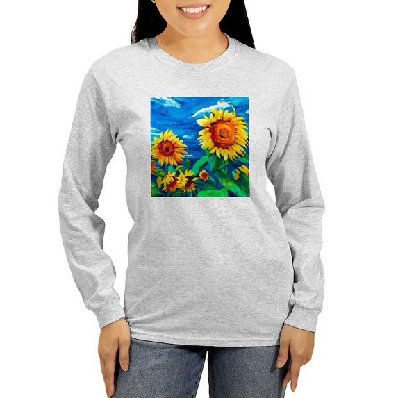 CafePress - Sunflowers Painting Long Sleeve T Shirt - Women's Long Sleeve Graphic Casual T-Shirt
