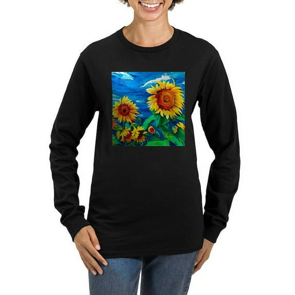 CafePress - Sunflowers Painting Long Sleeve T Shirt - Women's Long Sleeve Graphic Tee Casual Fit