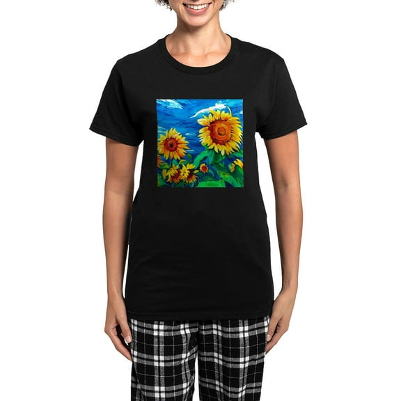 CafePress - Sunflowers Painting Pajamas - Women's Short Sleeve Print T-Shirt and Pants Dark Cotton Pajama Set
