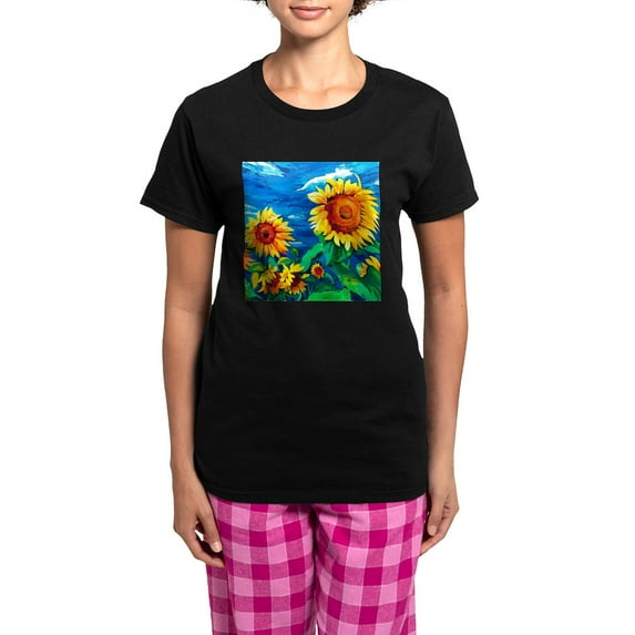 CafePress - Sunflowers Painting Pajamas - Women's Short Sleeve Print T-Shirt and Pants Dark Cotton Pajama Set