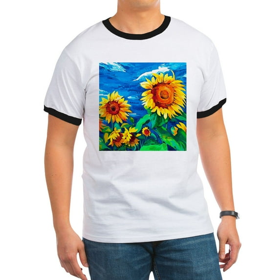 CafePress - Sunflowers Painting T Shirt - 100% Cotton Ringed T-Shirt