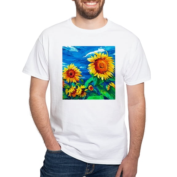 CafePress - Sunflowers Painting T Shirt - Men's White Classic Cotton T-Shirts