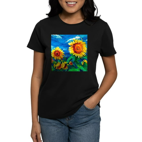 CafePress - Sunflowers Painting T Shirt - Women's Traditional Fit Dark T-Shirt