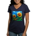 thumbnail image 1 of CafePress - Sunflowers Painting T Shirt - Women's V-Neck Dark T-Shirt, 1 of 4