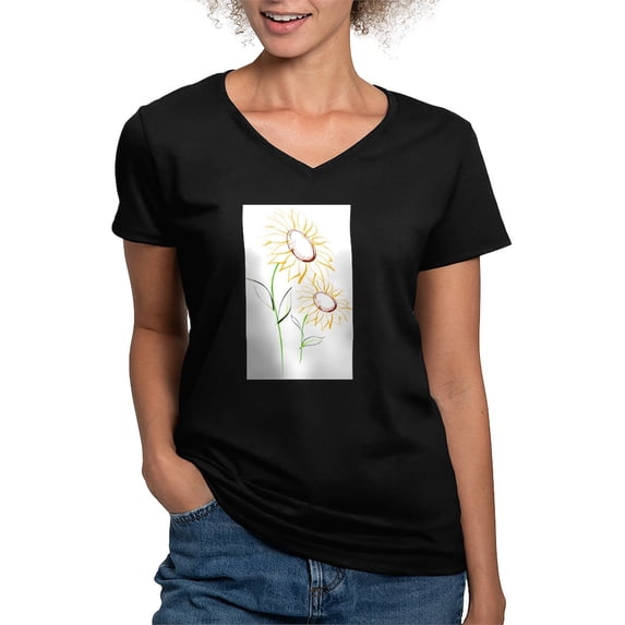 CafePress - Sunflowers2 67 Women's V Neck T Shirt - Women's V-Neck Dark T-Shirt