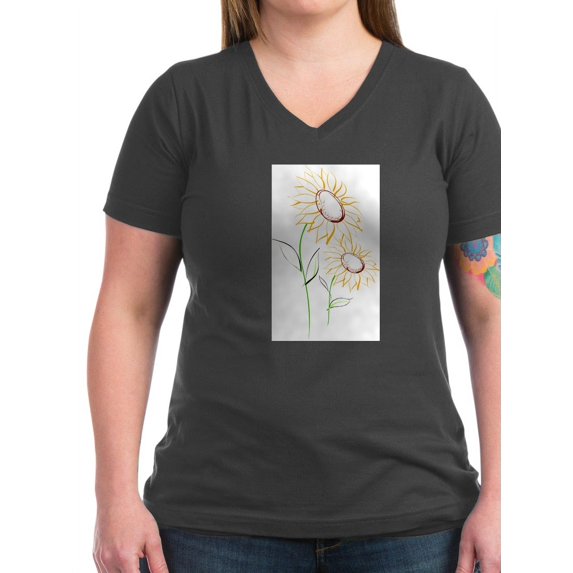 CafePress - Sunflowers2 67 Women's V Neck T Shirt - Women's V-Neck Dark T-Shirt