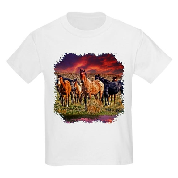 CafePress - Sunset Horses Kids Light T Shirt - Light T-Shirt Kids XS-XL