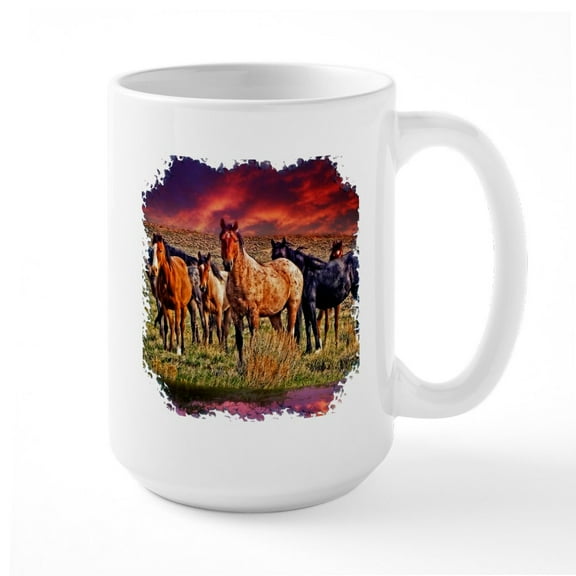 CafePress - Sunset Horses Large Mug - 15 oz Ceramic Large White Novelty Mug