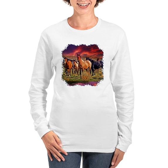 CafePress - Sunset Horses Women's Long Sleeve T Shirt - Women's Long Sleeve Graphic Casual T-Shirt