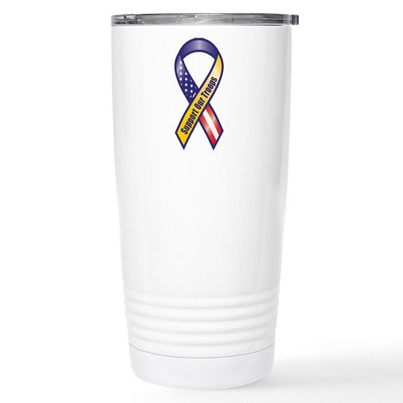 CafePress - Support Our Troops Ribbon Travel Mug - Insulated Stainless Steel Travel Tumbler 20 oz.