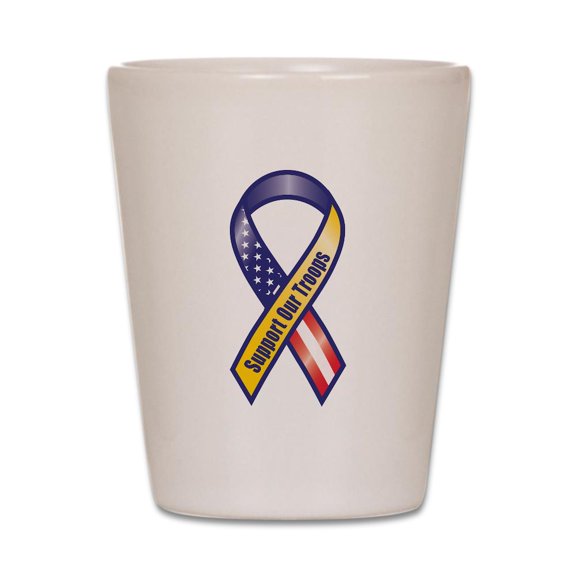 CafePress - Support Our Troops Ribbon - White Shot Glass, Unique and Funny Shot Glass