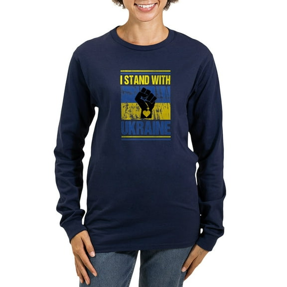CafePress - Support Ukraine I Stand With Long Sleeve T Shirt - Women's Long Sleeve Graphic Tee Casual Fit
