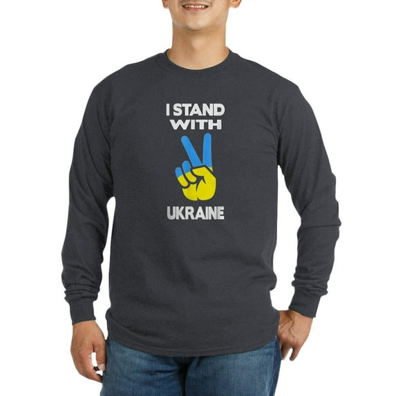 CafePress - Support Ukraine I Stand With U Long Sleeve T Shirt - Long Sleeve Dark T-Shirt