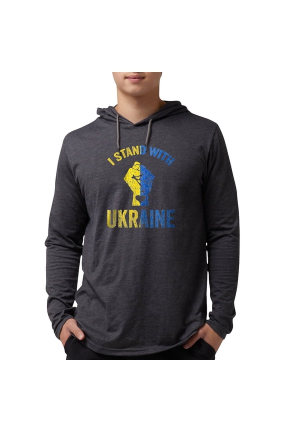 - Support Ukraine I Stand With U Long Sleeve T Shirt - Mens Hooded Shirt