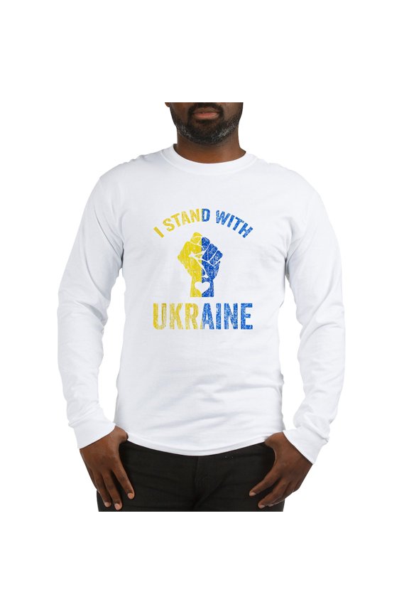 - Support Ukraine I Stand With U Long Sleeve T Shirt - Unisex Cotton Long Sleeve T-Shirt