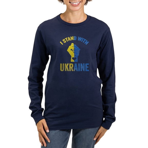 CafePress - Support Ukraine I Stand With U Long Sleeve T Shirt - Women's Long Sleeve Graphic Tee Casual Fit