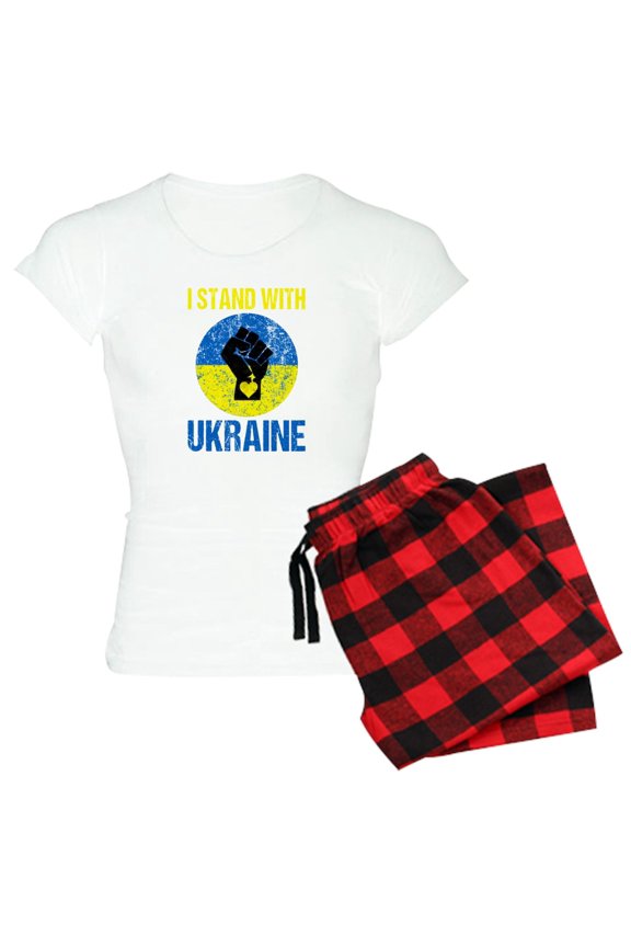 - Support Ukraine I Stand With Ukraine P Pajamas - Women's Short Sleeve Print T-Shirt and Pants Light Cotton Pajama Set